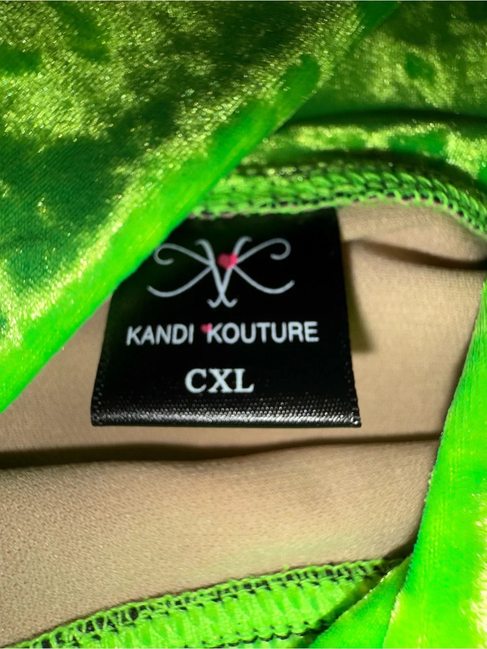 Kandi Kouture Green Velvet Dance Set Crop Top/Black Briefs Size Child X-Large